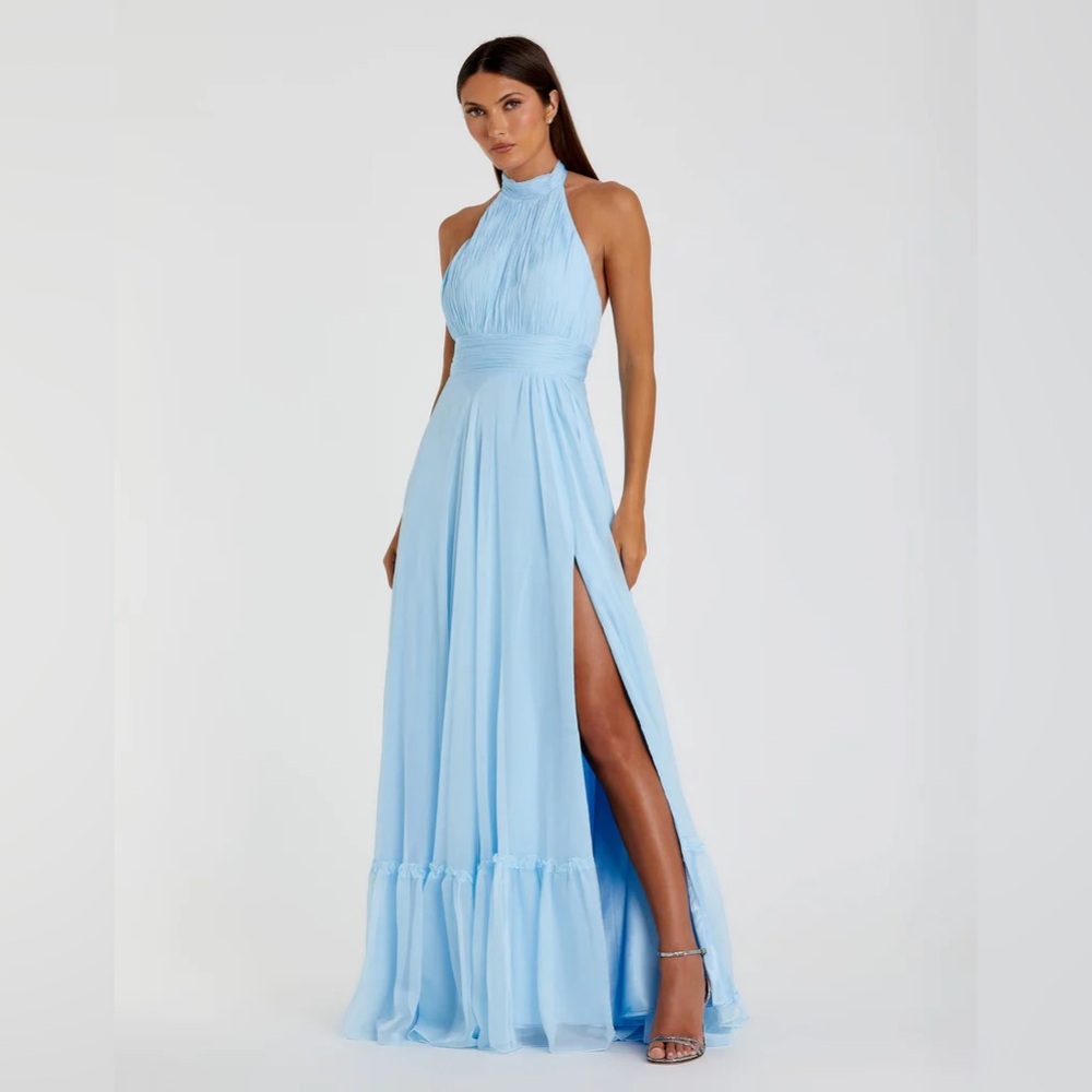 High Neck Tiered Chiffon Halter Gown